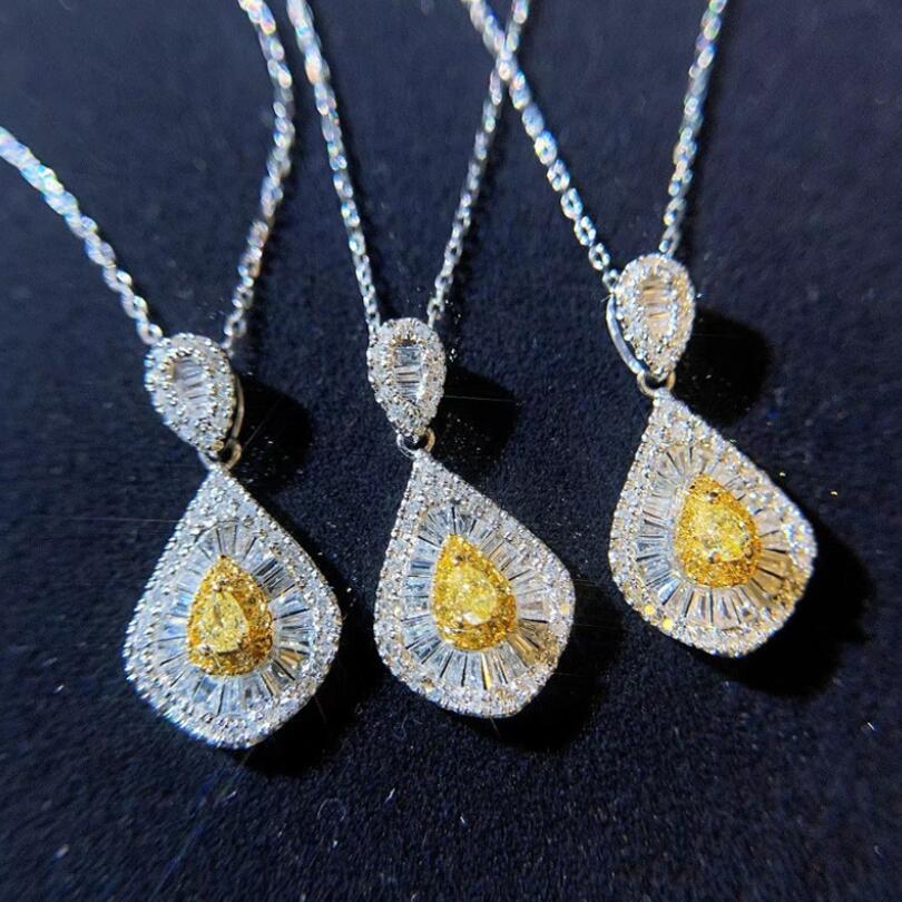 Water Drop Pendant Necklace: Sterg Sier, Yellow Topaz CZ, Eternity Women Jewelry