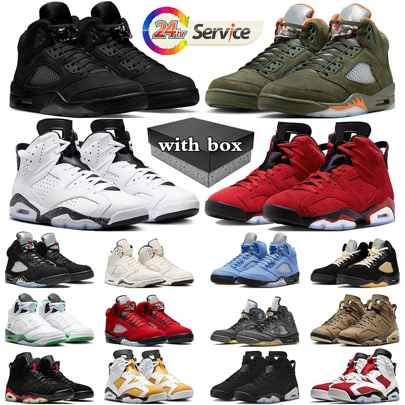 With Box 5s 6s Mens Basketball Shoes Sneakers 5 Black Cat Olive Midnight Navy 6 Reverse Oreo Brown Kelp Toro Bravo Aqua Yellow Ochre sports trainers
