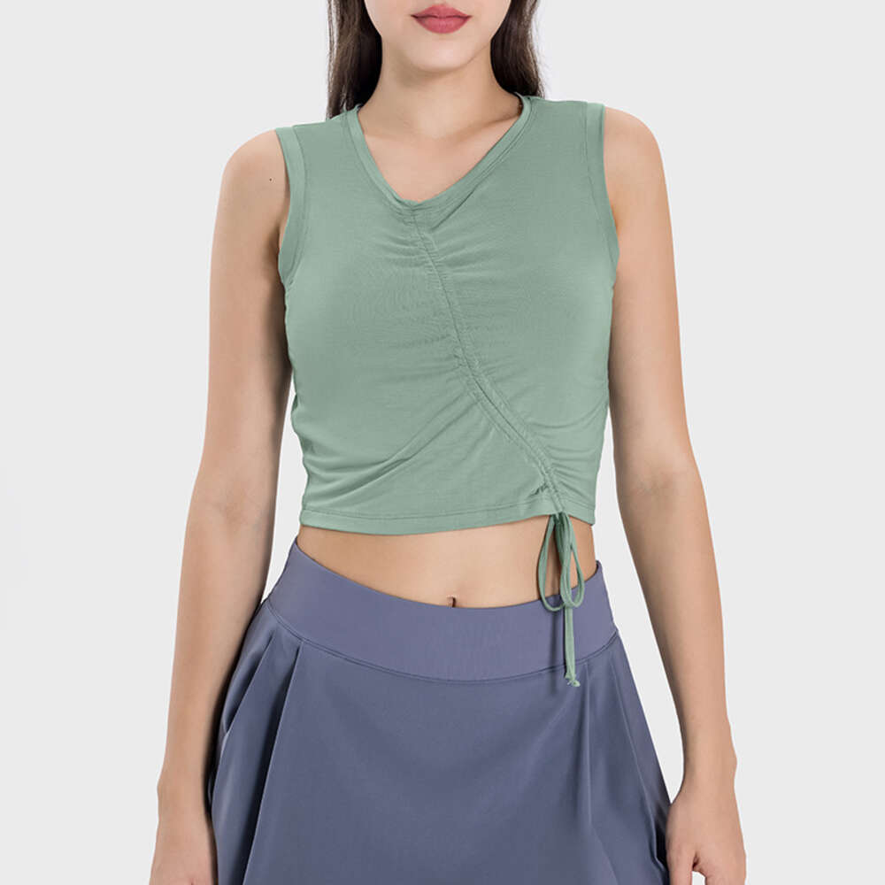 2025--Yoga Vest Women Gym T Shirt Sports Crop Tops Fold Streetwear Knit Workout BreathableTank Top Female Without Pads