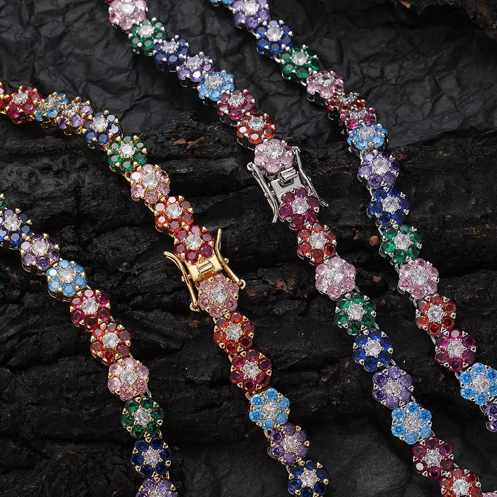 bracelet necklace Hip-Hop tennis chain 925 Sterling Silver VVS Moissanite diamond cluster iced out cuban chain for men women colorful floral bracelet necklace