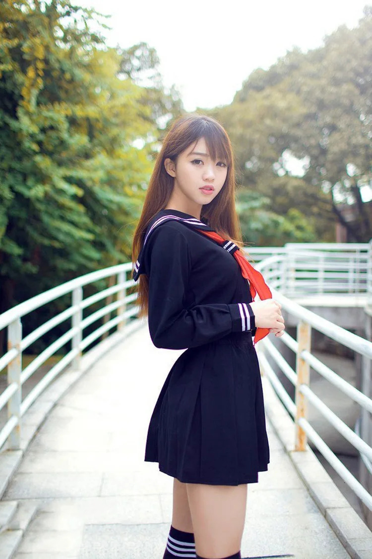 Black White JK Uniform Summer long Sleeve Japanese School Uniforms Girls Sailor Sets Pleated Skirt COS Costume 240617