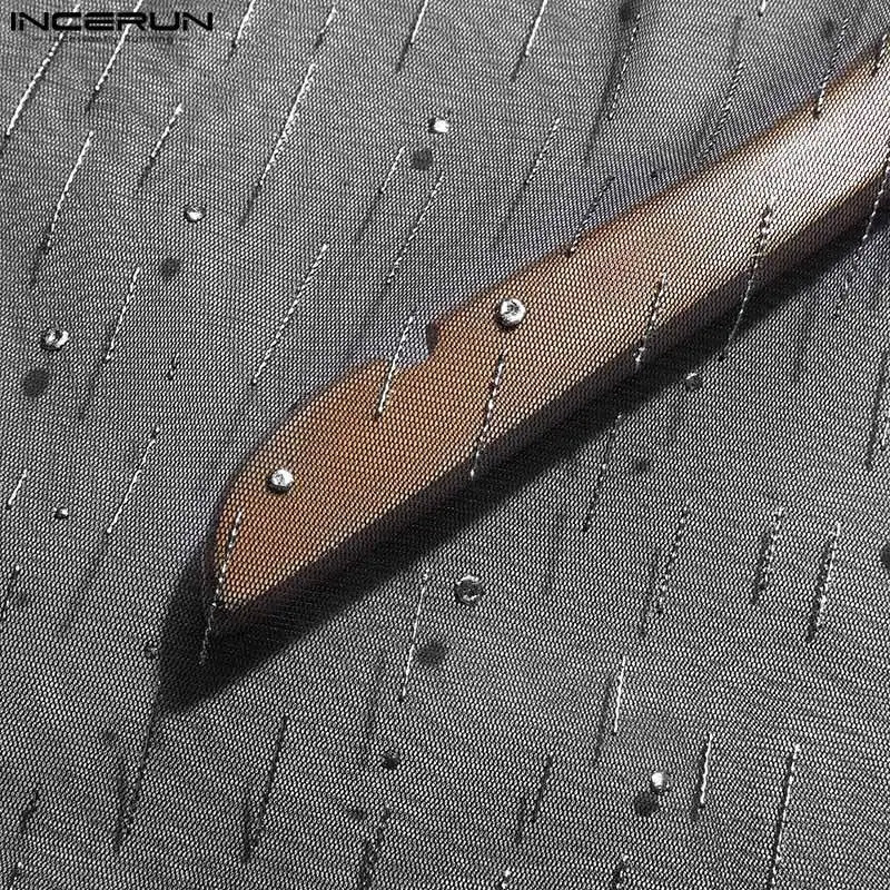 INCERUN Tops Korean Style Fashion Mens Tassel Glitter Fabric Shirts Casual Party Shows Long Sleeved Blouse S-5XL 240615