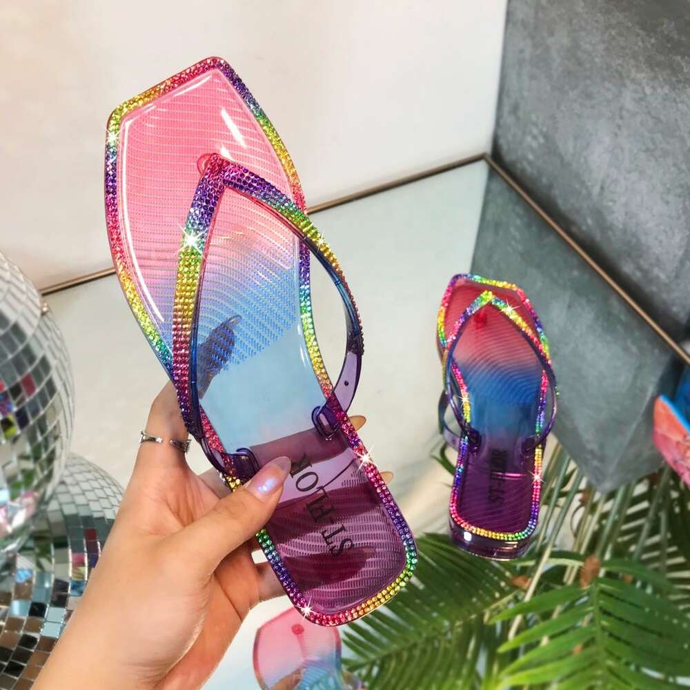 SUMMER WOMEN Colorful Diamonds CRYSTAL SHOES SLIPPERS LADY FASHION FILP-FLOP