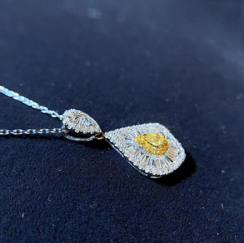 Water Drop Pendant Necklace: Sterg Sier, Yellow Topaz CZ, Eternity Women Jewelry