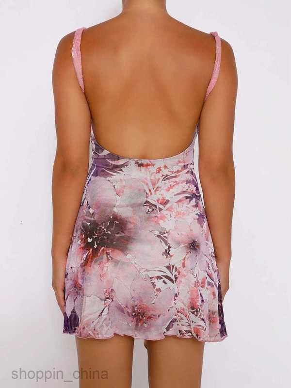 Basic Casual Dresses Combhasaki Women Vintage Y2K Summer Sleeveless Deep V Neck Floral Cami Short A-Line Irregular Ruffled Lace Patchwork Sling Dress