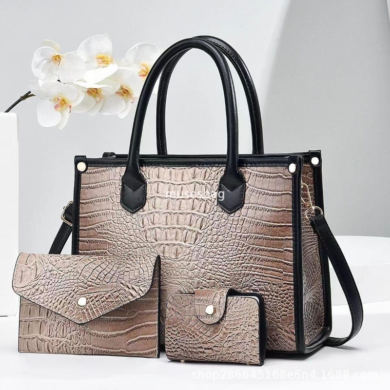 High quality women designer retro multifunctional crocodile pattern single shoulder crossbody handbag with large capacity three piece set mother bag