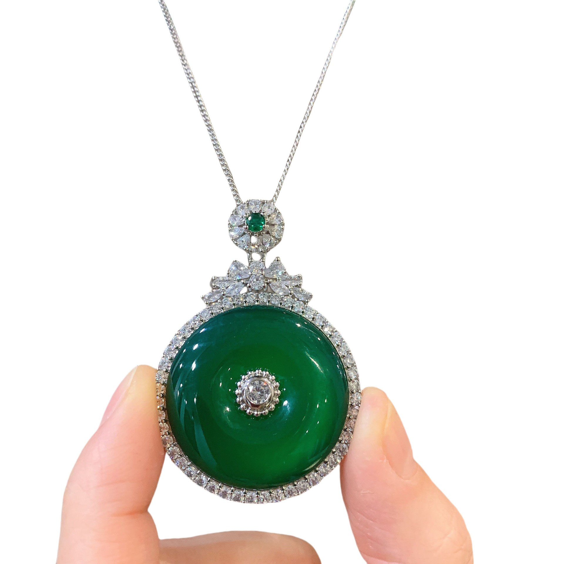 Sterg Sier Pendant Necklace | Marquise Jadeite & White Cubic Zirconia