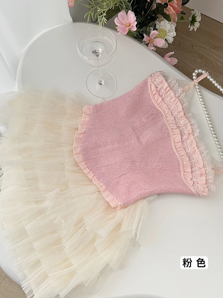 Summer Women Ballet Core Party Rave Birthday Vacation Vintage Suit Coquette Gyaru Outfits 2 Piece Set Camisole Mesh Mini Skirt 240619