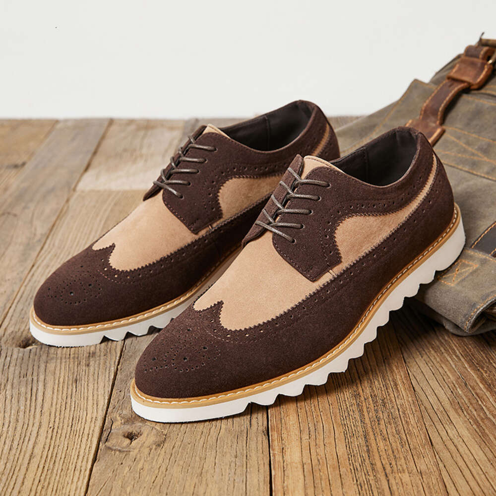 New British Style Carved Leather Suede Block Casual Men S Shoes Soft Sole Wear Resistant Ddmysaturn