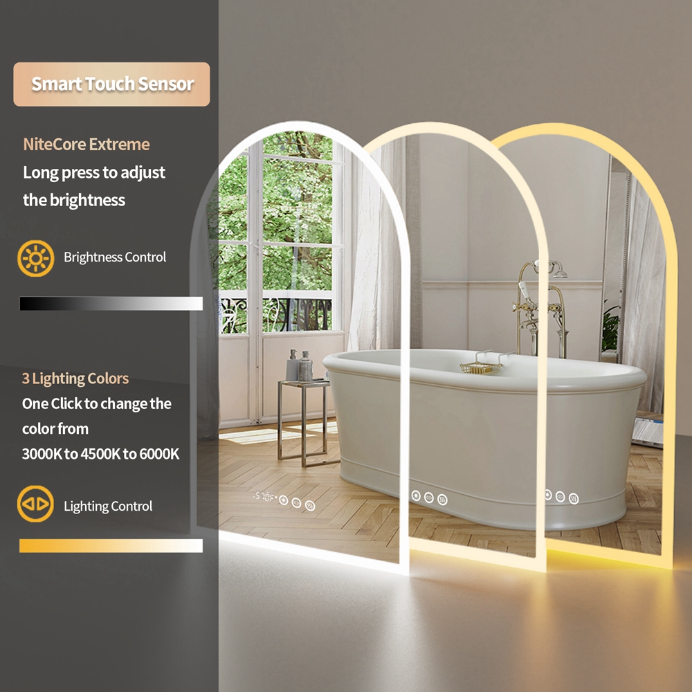 LUVODI Led Bathroom Mirror with Lights: Dimmable Wall Mirror Smart Vanity Mirror with Backlight, Anti-fog, Temperature, Date and Time, 3 Color Lights 