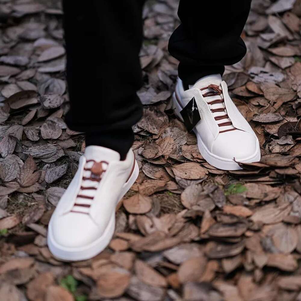 Light Luxury Italian Top Layer Cowhide Men S Breathable Board Shoes Korean Version Color Band Loose Casual Ddmysaturn