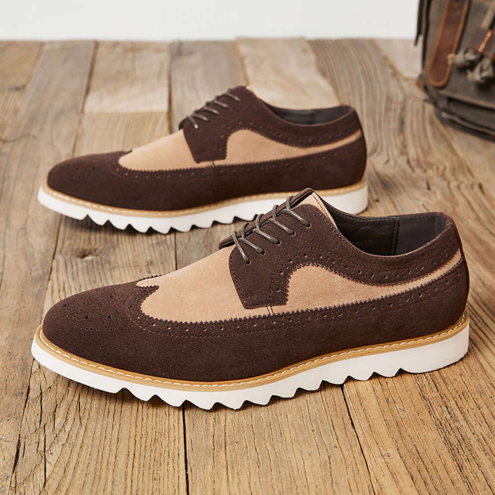 New British Style Carved Leather Suede Block Casual Men S Shoes Soft Sole Wear Resistant Ddmysaturn