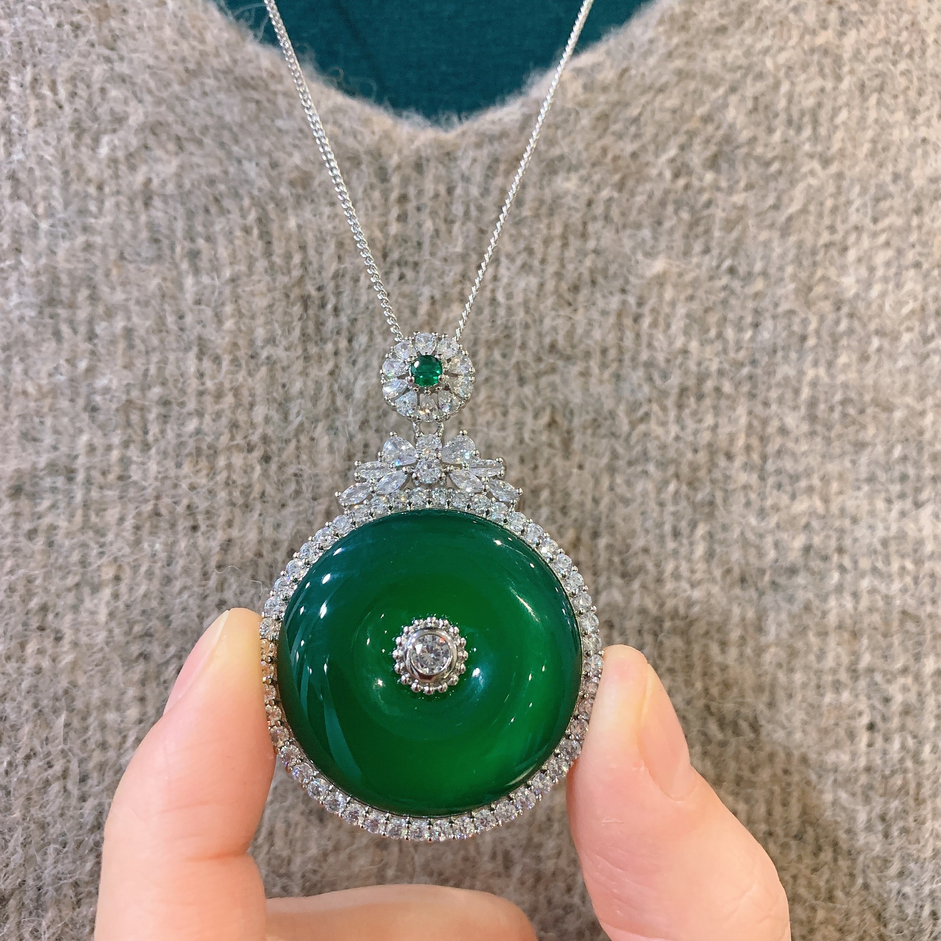 Sterg Sier Pendant Necklace | Marquise Jadeite & White Cubic Zirconia