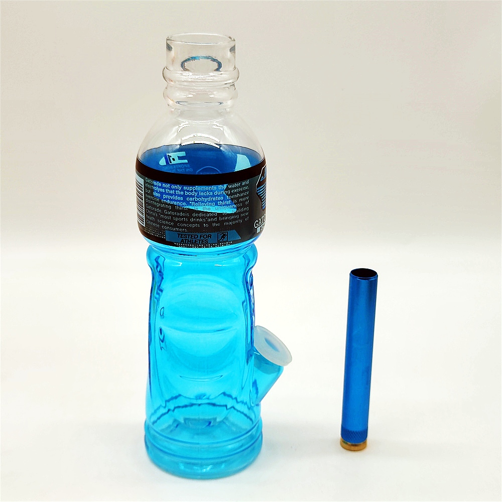 Gatorbeug Clear 10 Inch Multi Color Clear Blue Side Hole Glass Bongs Water Pipe Gatorade Drinking Bottle Bong Tobacco Smoking Tube 10MM Bowl Stem Bubbler Pipes