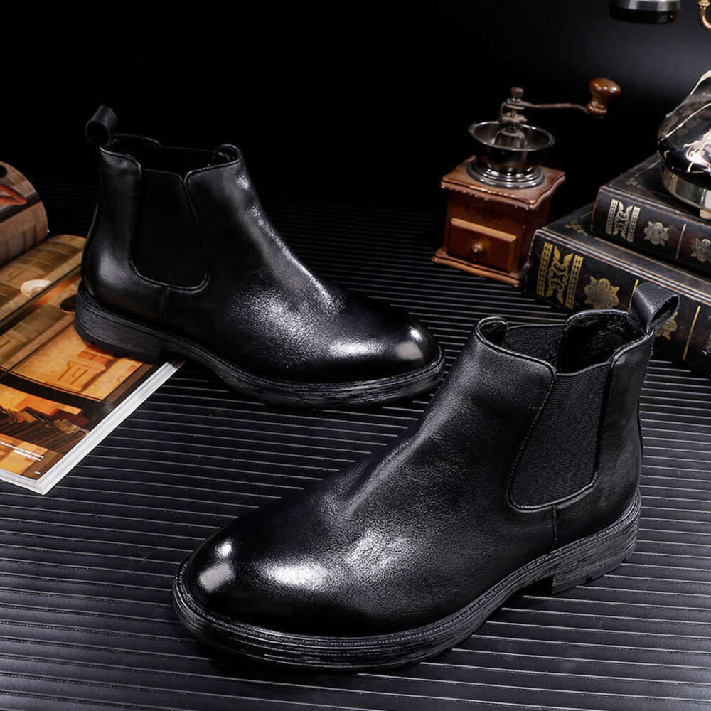 Leather Short Genuine Men S Shoes Thick Sole New Chelsea Style Fit Business High Top Boots Ddmysaturn