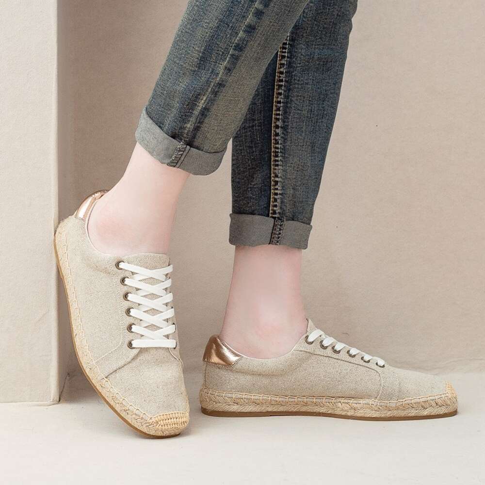 S Men Fisherman Spring Summer New Linen Canvas Simple And Casual Grass Woven Soft Sole Lace Up Sports Shoes One Foot Pedal Ddmysaturn