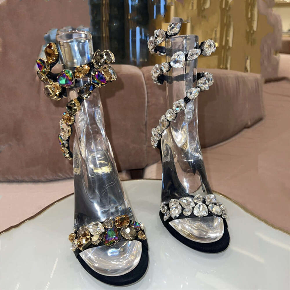 Summer New Women's Heel Sandals Fashion Colored Snake Party Banquet Water Diamond Slim High Heels