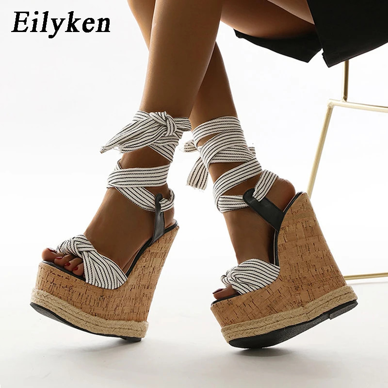 Eilyken Summer Solid White Platform Wedges Sandals Women Fashion High Heels Ankle Strap Ladies Open Toe Shoes 240619