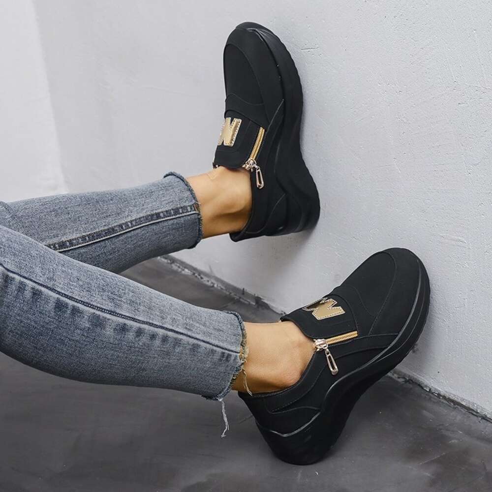 Women Large Size S Sponge Cake Bottom Side Zipper Shoes One Foot Push Sports Ddmysaturn