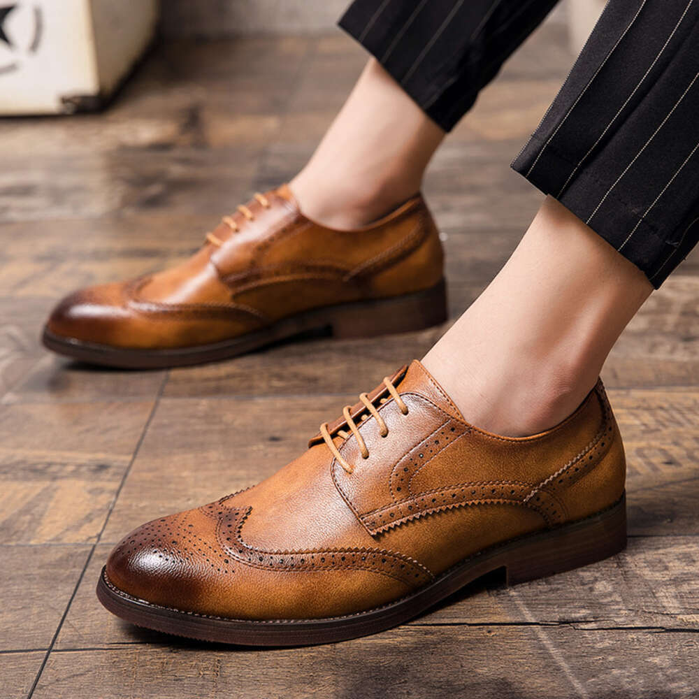 British Oversized Block Carved Leather Breathable Business Casual Shoes Men S Trend Ddmysaturn