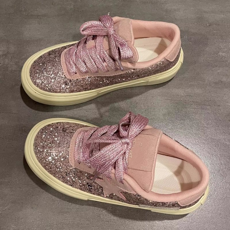 Ddmyoutdoor New Fashion Women Flat Bottom Sneakers Glitter Casual Chunky Platform Board Shoes Outdoor