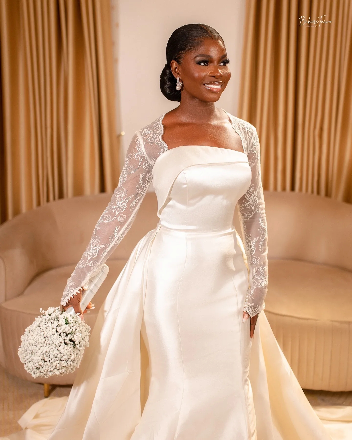 Mermaid Elegant Ivory Lace Wedding Dresses With Detachable Train Bridal Gowns Long Sleeves Square Neckline Satin Vestido De Novia