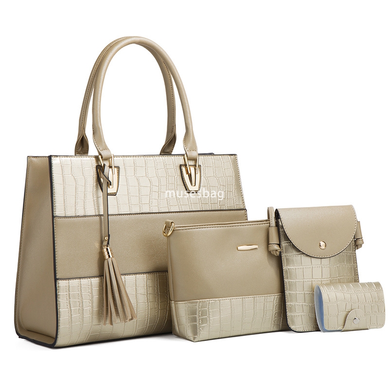 High quality women's designer classic multifunctional large capacity handbag fashionable tassel bag trendy one shoulder diagonal cross four piece
