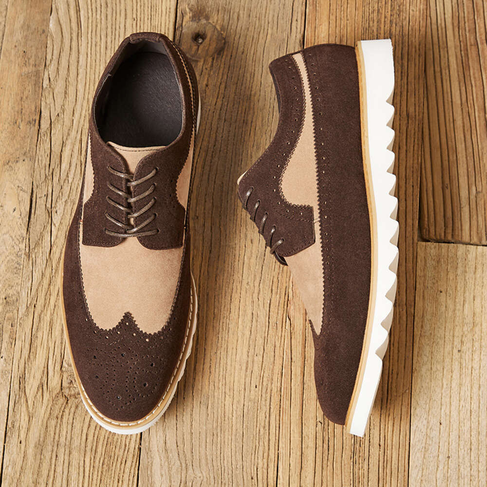 New British Style Carved Leather Suede Block Casual Men S Shoes Soft Sole Wear Resistant Ddmysaturn