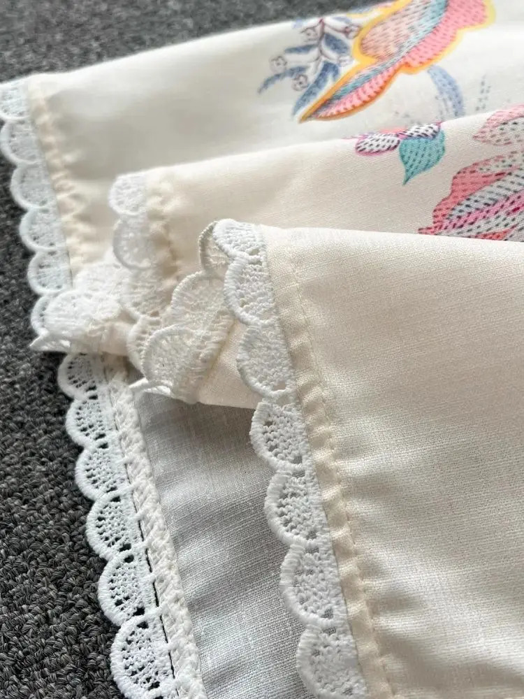 Spring Summer Floral Holiday Maxi Dress Womens Linen V Neck Long Lantern Sleeve Sashes Lace Trims Embroidery Robe Vestidos 240618