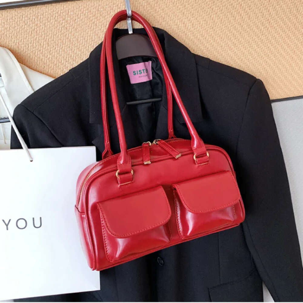 Retro Red Women's Satchel Hobo Patent Leather Multi Pocket Designer Handbag Female Shoulder Underarm Bag Tote Purses H6.193#32 ddmy ea7c hurenlak