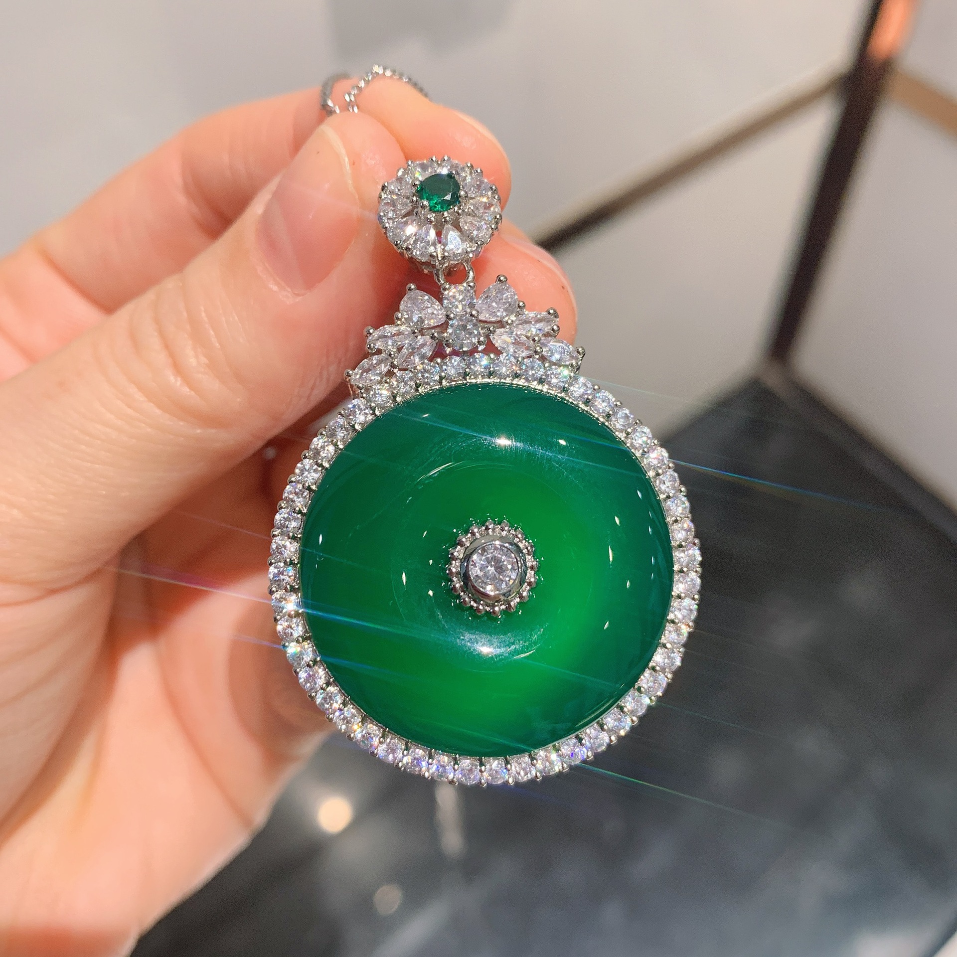 Sterg Sier Pendant Necklace | Marquise Jadeite & White Cubic Zirconia