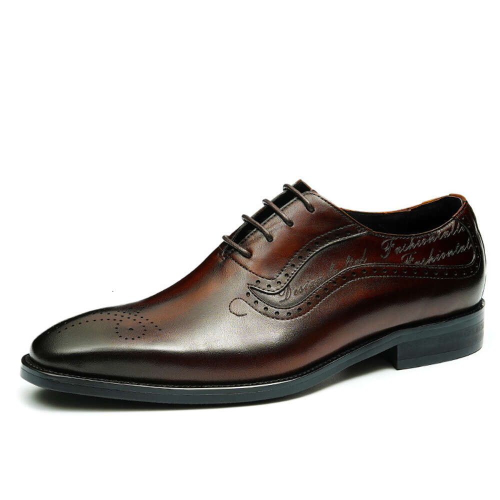 Leather Genuine Pointed Hand Painted Men S Shoes Business Dress Pointed Carved Block Oxford Ddmysaturn