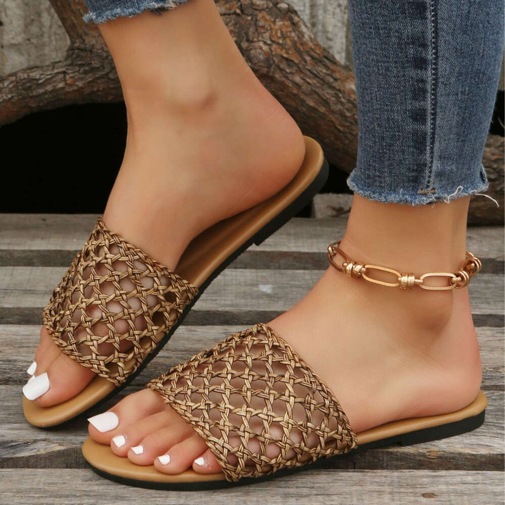 Summer Slippers Oversized With Hollowed Out Roman Ins Style Flat Sandals Beach Ddmysaturn