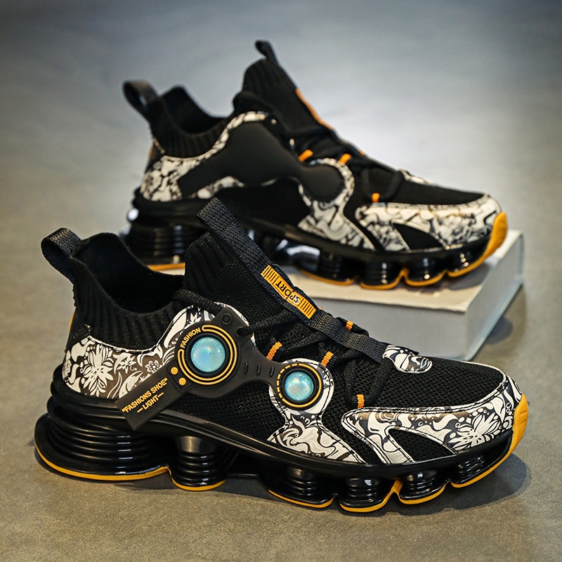 Large Size Blade Men Fly Weave Mesh Breathable Running Shoes Teenage Trend Internal Height Increase Shock Absorption Sneakers