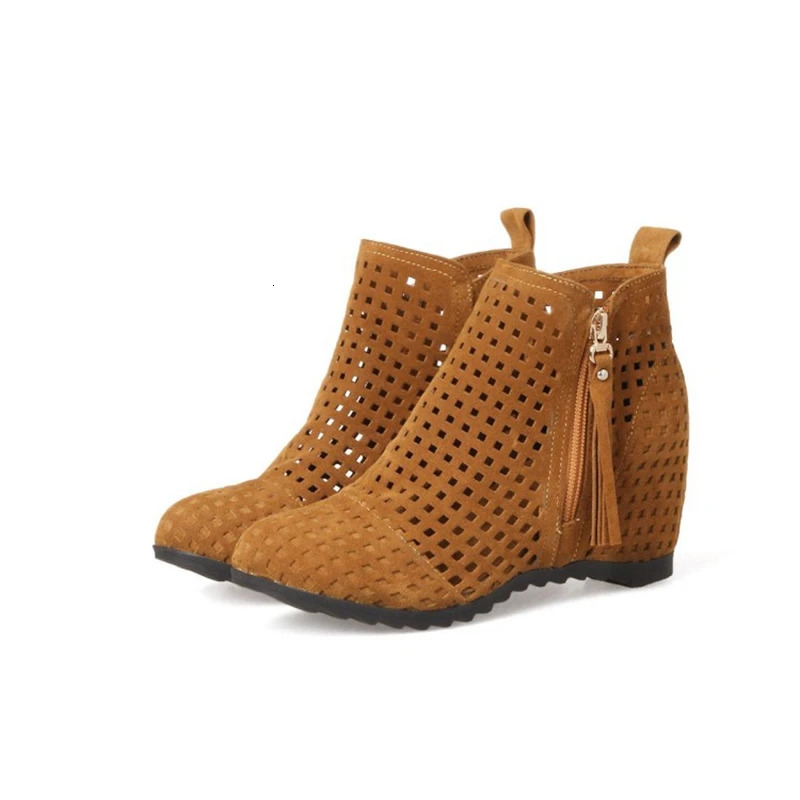 ASILETO Womens Summer Boots Flat Low Hidden Wedges Cutout Boots Ladies Dress Casual Shoes Cute Flock 34-43 240619