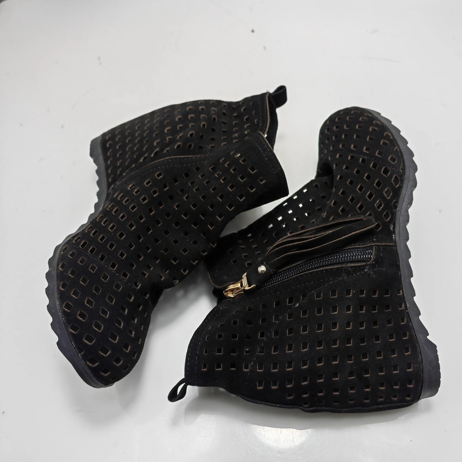 ASILETO Womens Summer Boots Flat Low Hidden Wedges Cutout Boots Ladies Dress Casual Shoes Cute Flock 34-43 240619