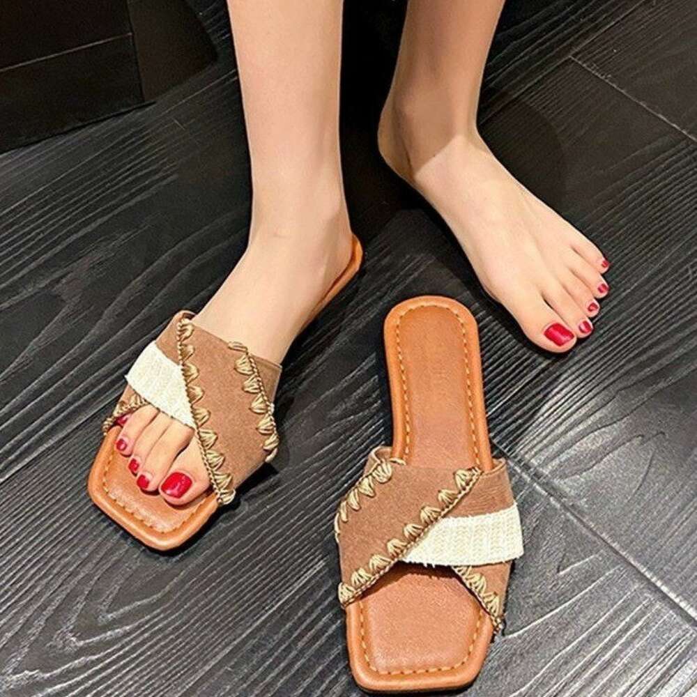 Size Summer Large New Women S Leather Spliced Casual Versatile Home Slippers Ddmysaturn