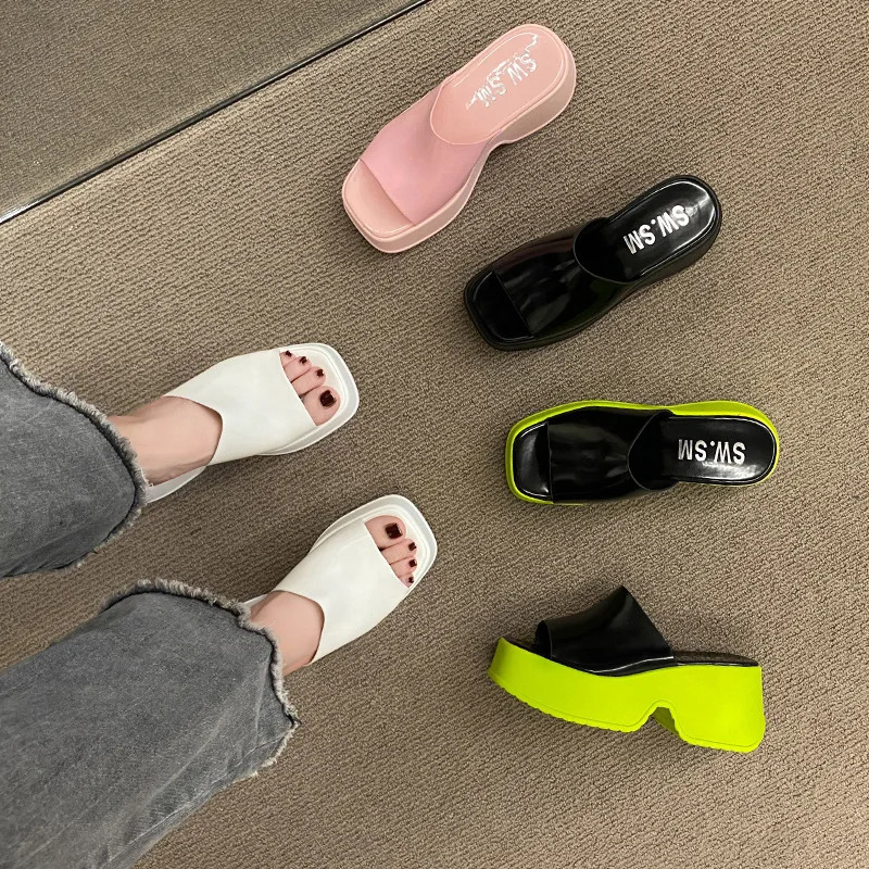 Women Platform High Heels Slippers Korean Female Peep Toe Shoes Wedges Sandals 2024 Summer Fashion Slides Pumps Zapatos 240619