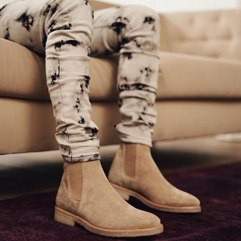 Lover's Genuine Leather Chelsea Boots Cow Suede Women Men Round Toe Slip-On Business Short Boots Size 35- Ankle Leather Boots 240619