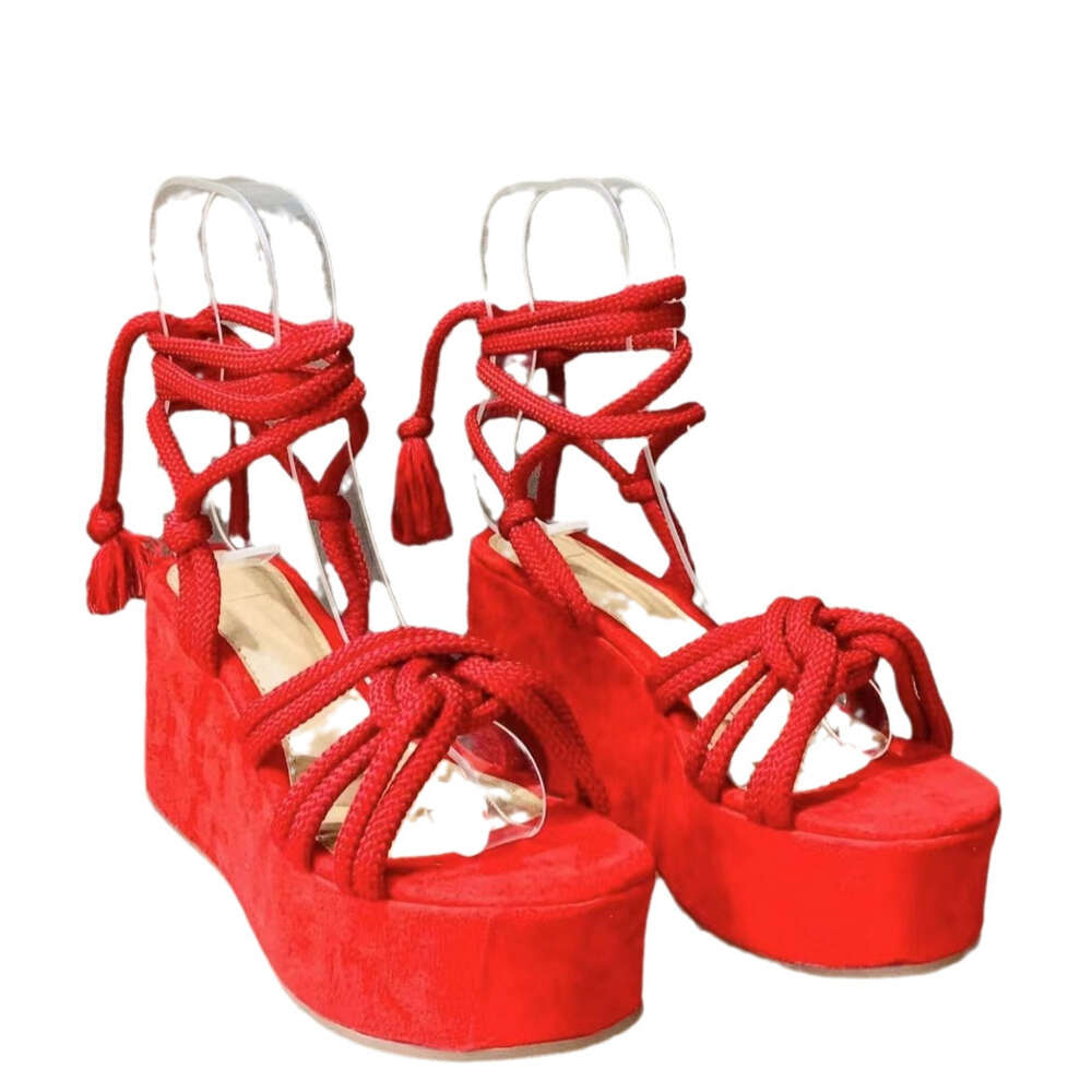 Women Large Spring S Simple And Comfortable Slope Bottom Lace Up High Heel Sandals Ddmysaturn