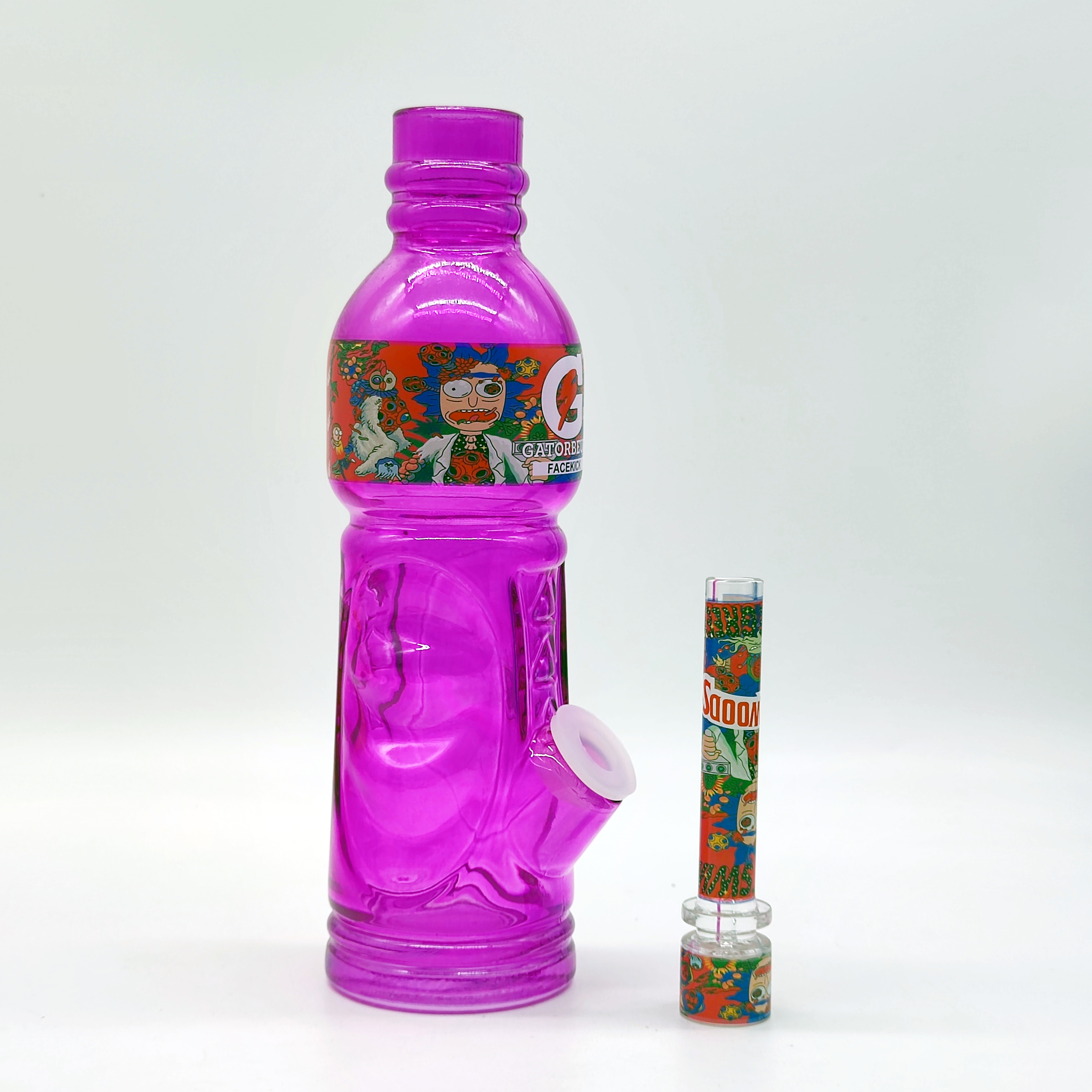 Gatorbeug Clear 10 Inch Multi Color Purple Side Hole Glass Bongs Water Pipe Gatorade Drinking Bottle Bong Tobacco Smoking Tube 10MM Bowl Stem Bubbler Pipes