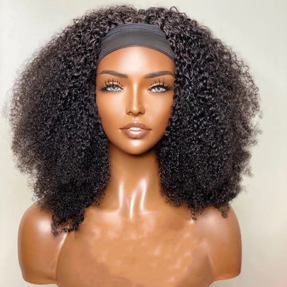 Kinky curly afro Headband Wigs for Black Women Human Hair Wigs 250%density None Lace Front Wigs Brizilian Virgin Hair Machine Made Full Headband Wig