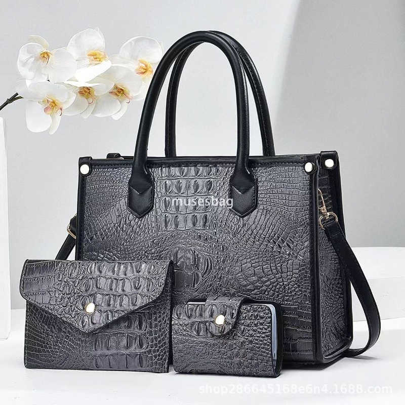 High quality women designer retro multifunctional crocodile pattern single shoulder crossbody handbag with large capacity three piece set mother bag