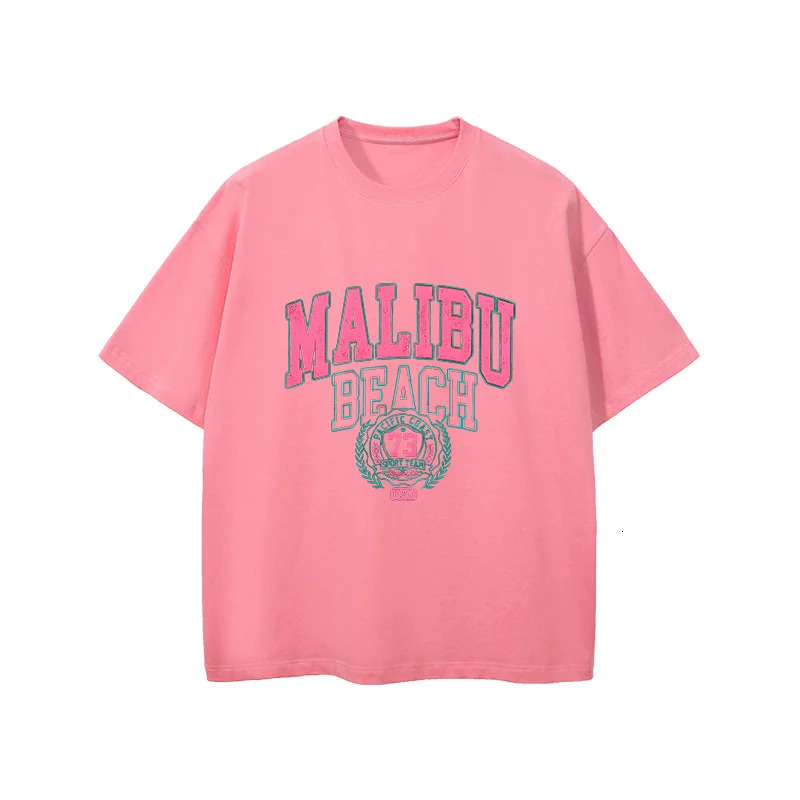 MALIBU BEACH Letter Printed Women T shirt Summer Female Fashion Trend Short Sleeve Tees Oversized ONeck Harajuku Clothing Tees 240618