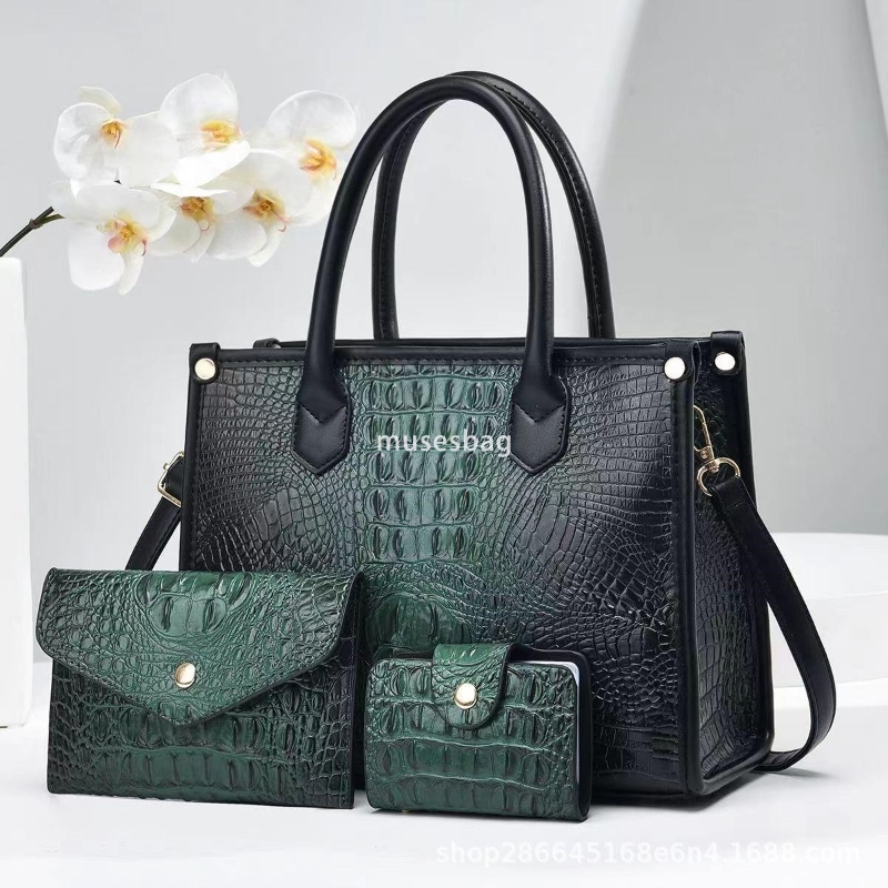 High quality women designer retro multifunctional crocodile pattern single shoulder crossbody handbag with large capacity three piece set mother bag