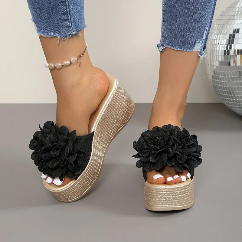 Wedges Sandals Women Slippers Summer Beach Platform Shoes Flower Slippers Women High Heel Slippers Women Fashion 240619