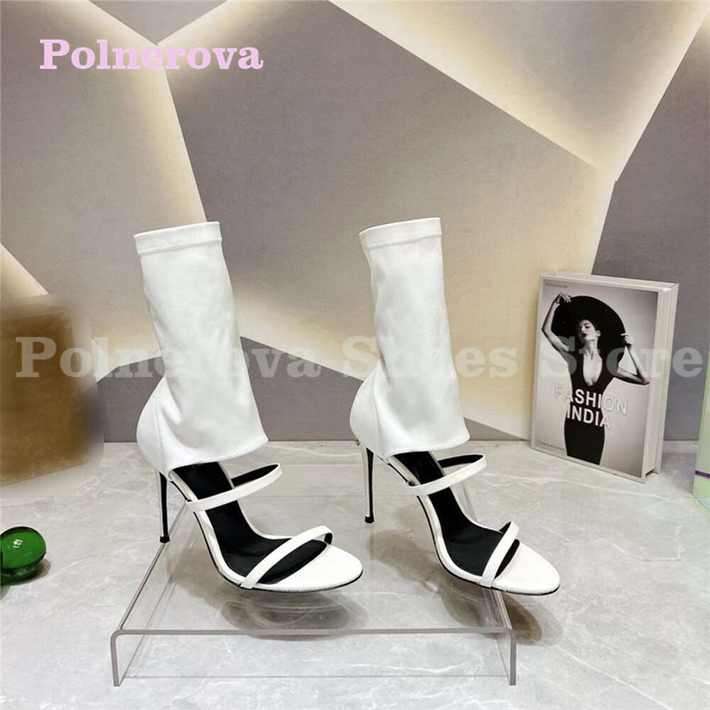 One-Word Strappy Stiletto Open-Toed Sandals Women's Summer Roman Niche White High-Heeled Fashion Shoes