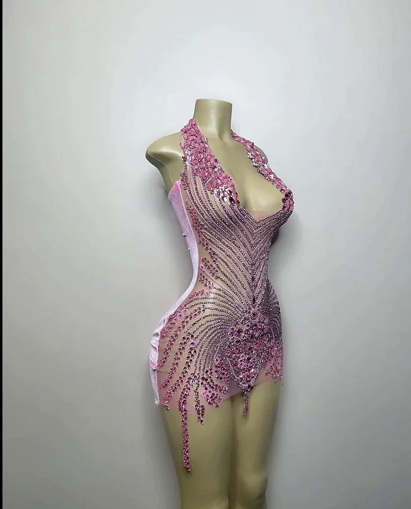 Black Sheer Crystals Short Prom Dresses For Black Girls See Through Luxury African American Cocktail Dresses Birthday Party Homecoming Gowns