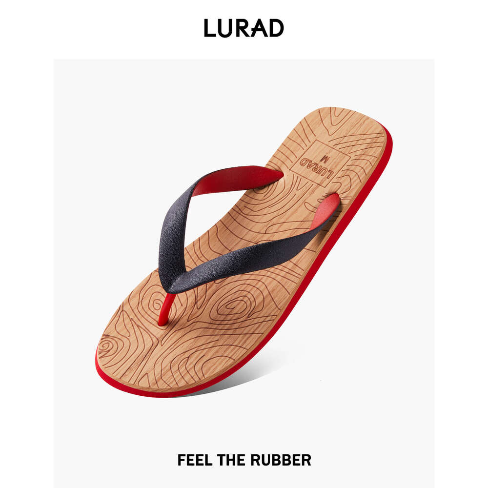 Men's herringbone slippers, summer wood grain anti slip flat heels, clip on sandals, beach shoes trend