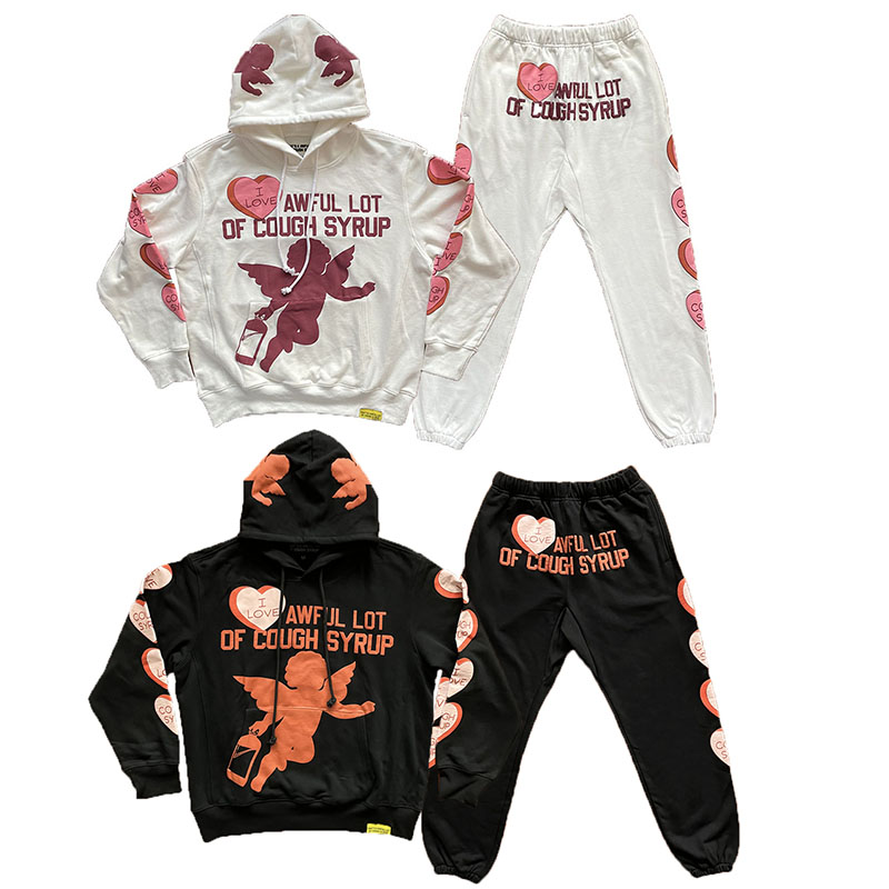 White 2024fw Hooded Hoodie Men Women High Quality Vintage Oversize Pullover Hoodies Pants Sets